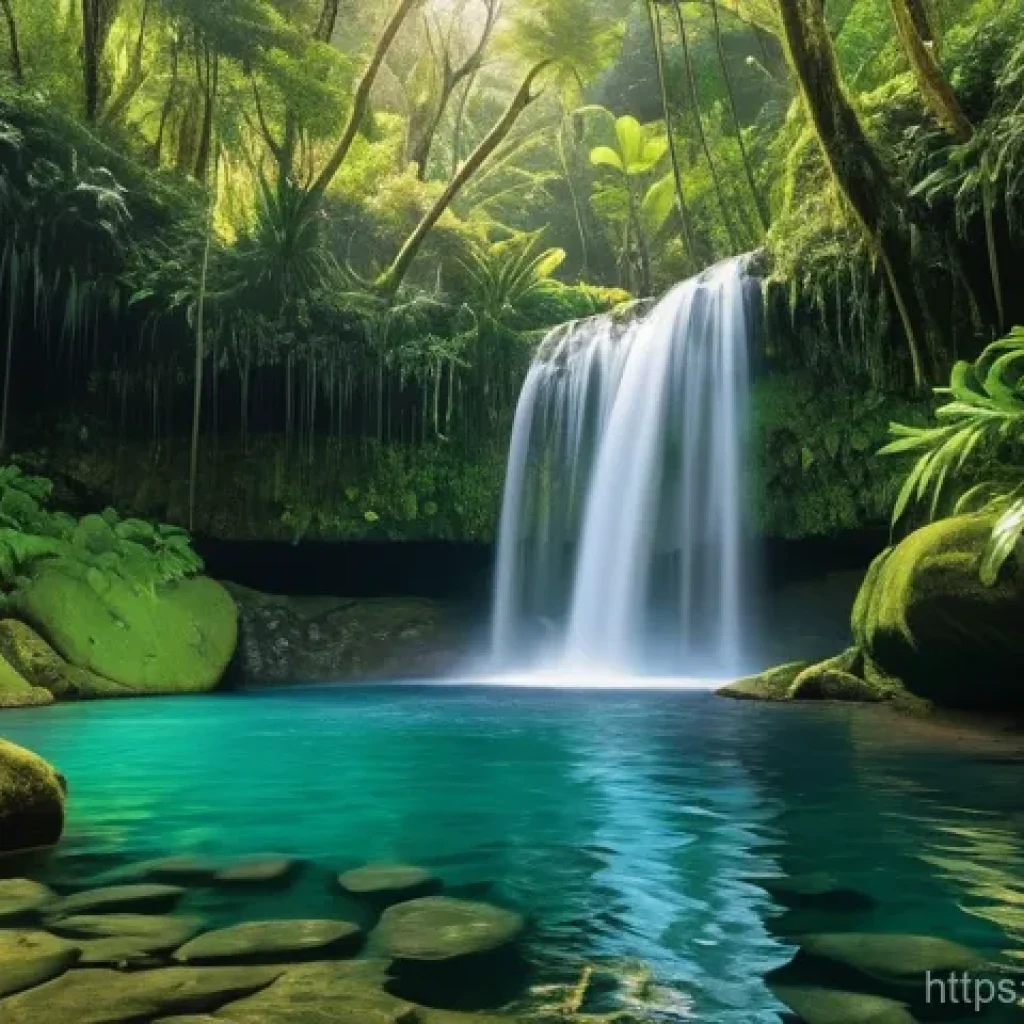 피지 국립공원 탐방 - **Prompt:** A vibrant and serene scene depicting the Tavoro Waterfalls within Fiji's Bouma National ...