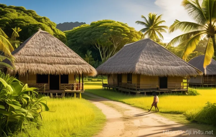 피지 전통 마을 체험 - Image Prompt 1: "Fiji Village Morning"** 피지 전통 마을 체험 - Image Prompt 1: "Fiji Village Morning"**