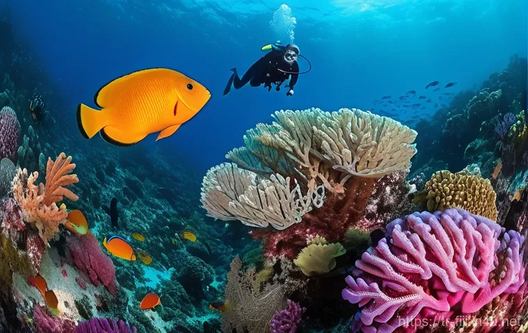피지에서의 스쿠버 다이빙 강습 - **Vibrant Soft Coral Garden with Diverse Marine Life in Fiji:**
An underwater wide shot of a bre...
