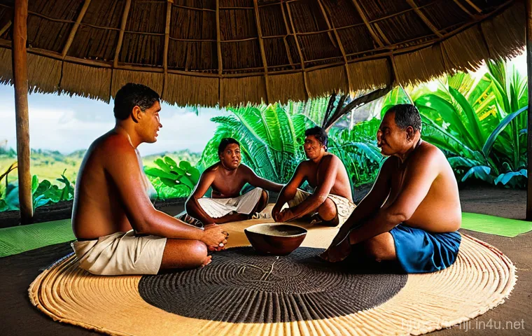 피지 원주민 생활 - **Fijian Kava Ceremony in a Traditional Village:**
"A serene and authentic Kava ceremony unfolds...